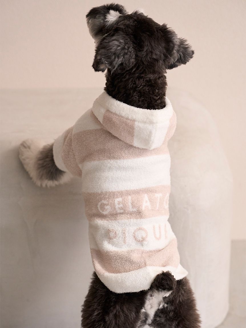 ジェラートピケ　スムーズィー2ボーダーdogパーカ　ベージュS 新品 gelato pique スムーズィー2ボーダー Dogパーカ【数量限定