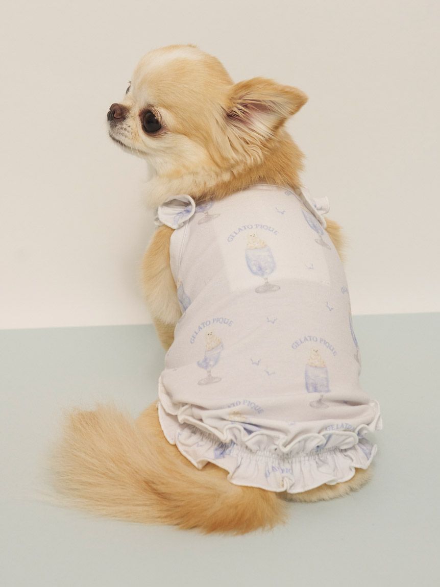 M企画　シロクマ水着　ぶか袖セット CAT&DOG】【接触冷感】シロクマひんやりスイーツ柄 Coolingフリルプル