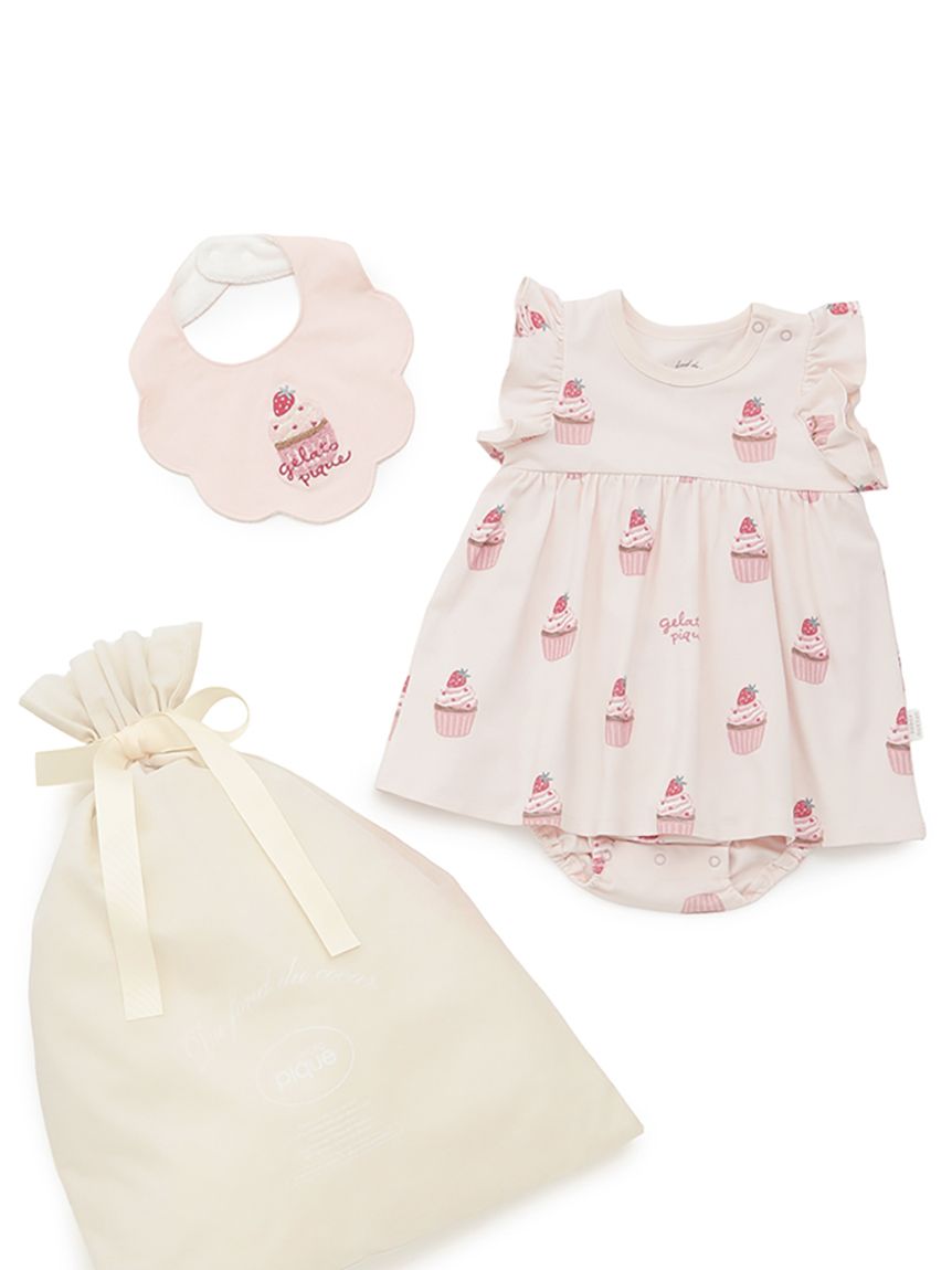ラッピング済み】BABYカップケーキ柄ロンパース&スタイSET(ロンパース
