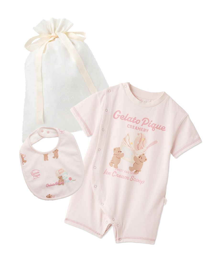 ラッピング済み】【BABY】アイスクリームベアワンポイントロンパース