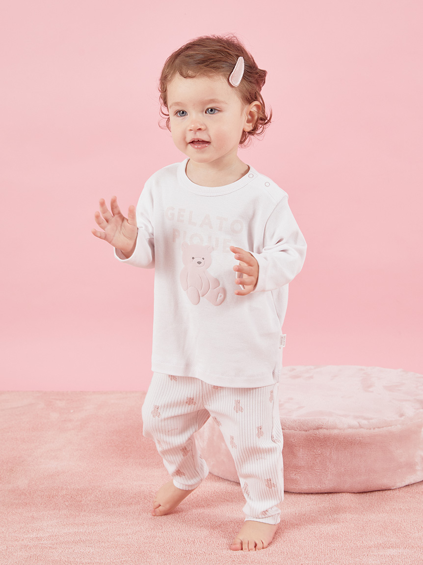 ジェラートピケ　ぬいぐるみモチーフTシャツ&ロングパンツ ジェラートピケ gelato pique ぬいぐるみ柄ワンポイントロンT