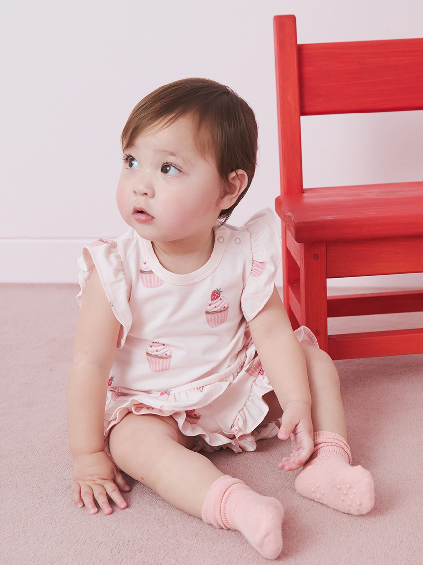 ジェラードピケ♡ カップケーキ柄 プルオーバー BABY】新生児カップケーキ柄2WAYオール(新生児 (50cm))｜ルームウェア