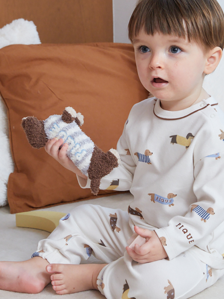 ジェラートピケ　新品タグ付き　ベビモコハートベア　上下セット　クリーム＆ブラウン ONLINE限定】【HOMME】ベビモコベアプルオーバー＆ロングパンツセット