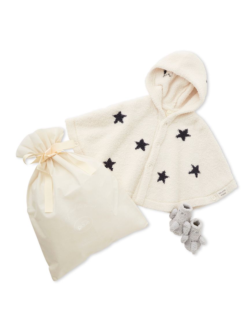 【ラッピング済み】【BABY】パウダースタージャガードポンチョ＆ソックスSET(OWHT-70)