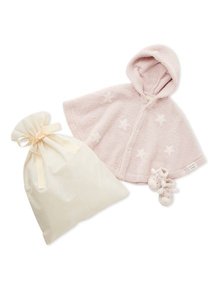 【ラッピング済み】【BABY】パウダースタージャガードポンチョ＆ソックスSET(PNK-70)