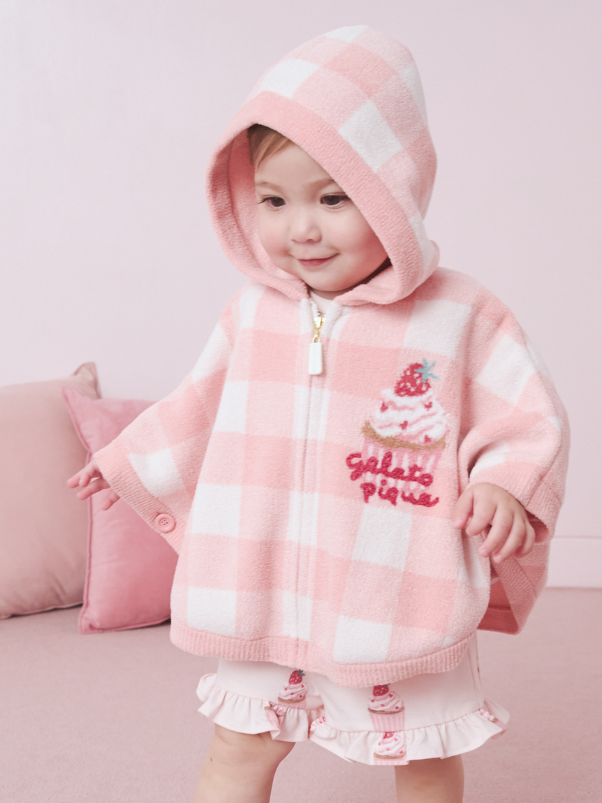 BABY】エアリーモコギンガムチェック柄ポンチョ(ポンチョ・パーカ