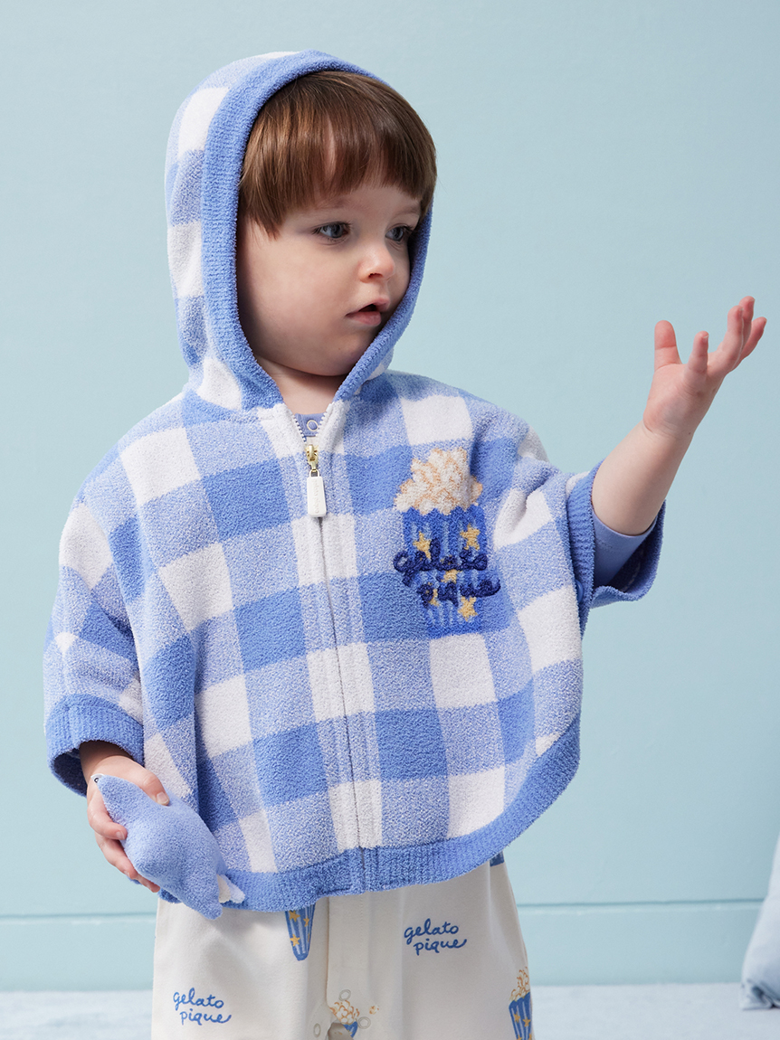 BABY】エアリーモコギンガムチェック柄ポンチョ(ポンチョ・パーカ
