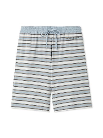 【HOMME】接触冷感レーヨンマルチボーダーハーフパンツ(BLU-M)