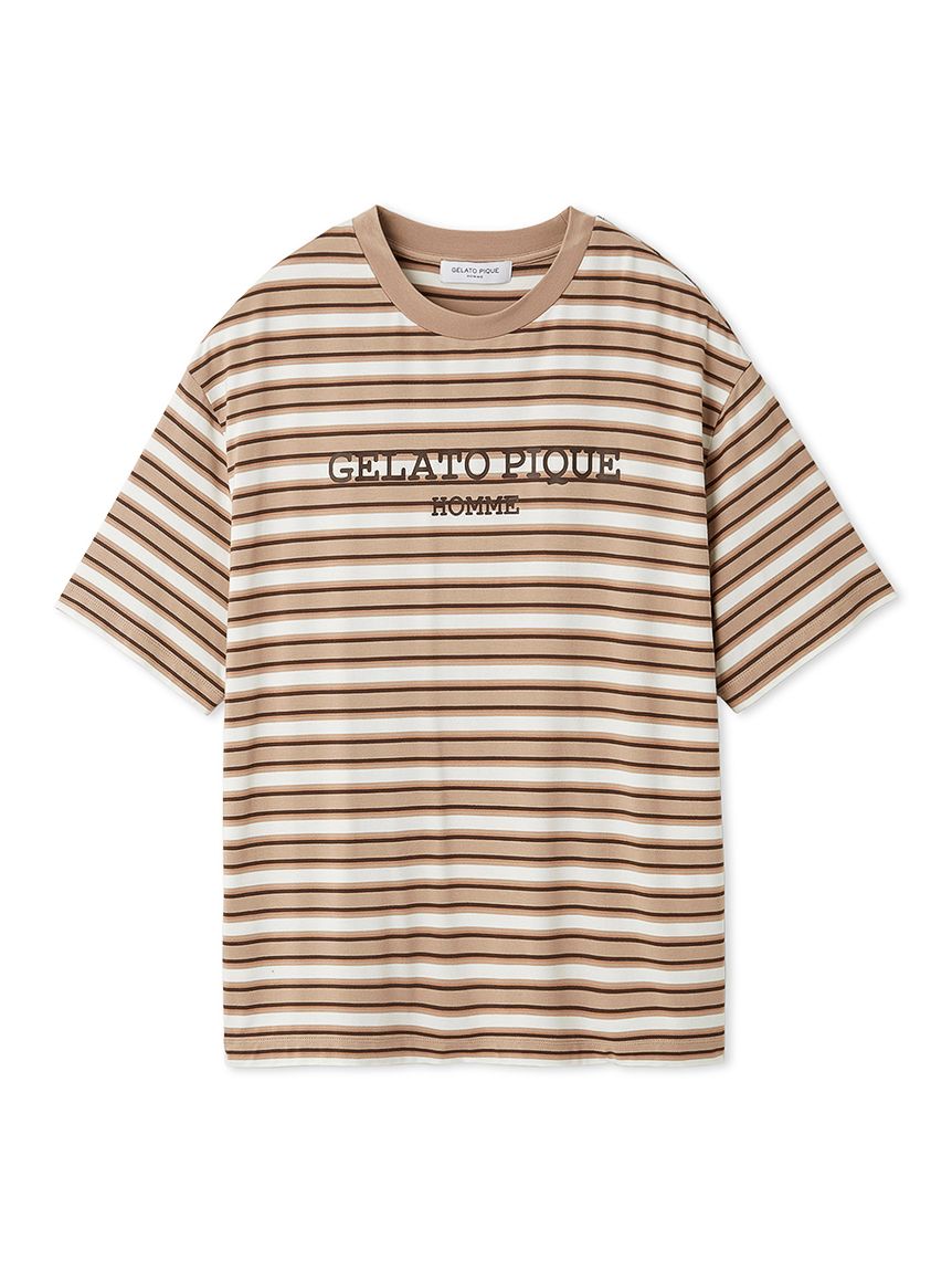【HOMME】接触冷感レーヨンマルチボーダーTシャツ(BEG-M)