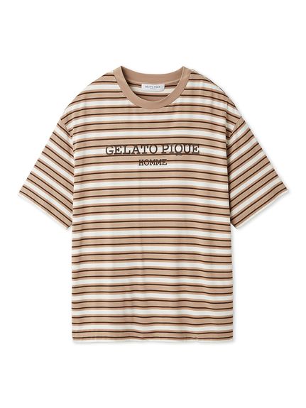 【HOMME】接触冷感レーヨンマルチボーダーTシャツ(BEG-M)