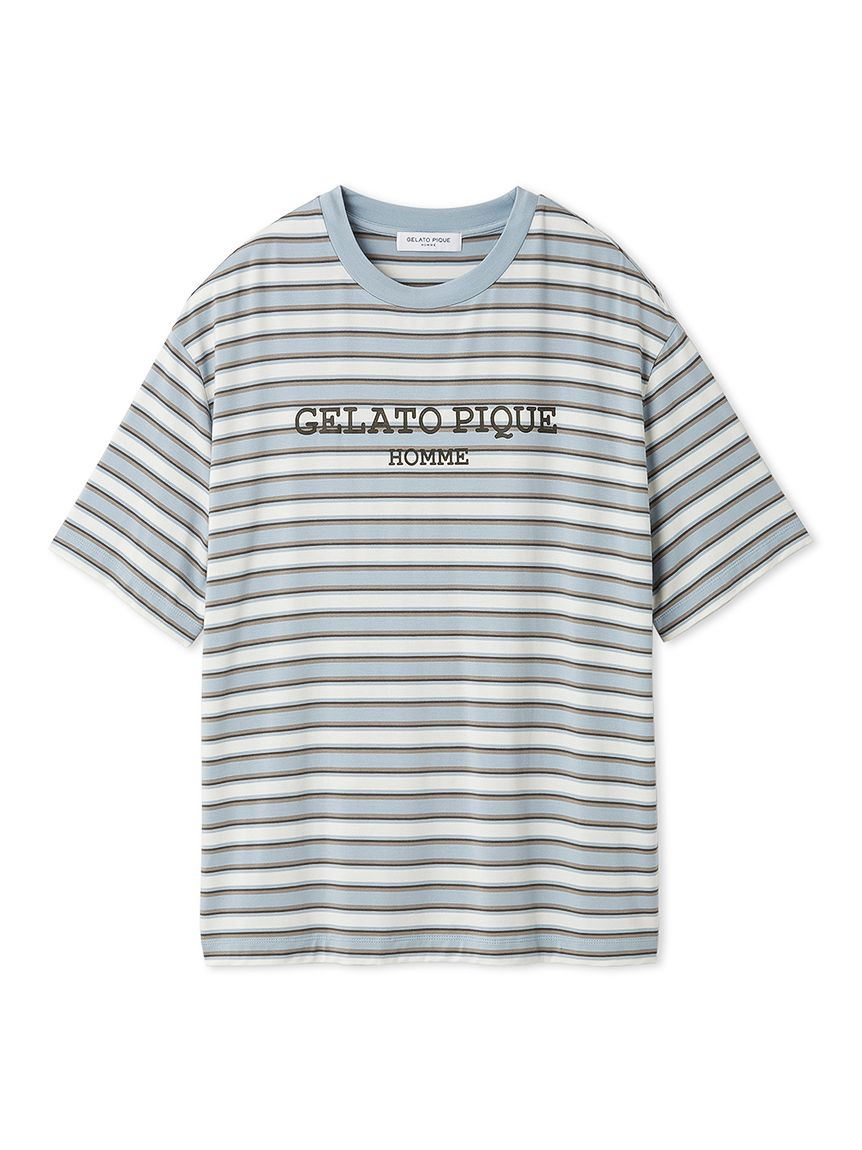 【HOMME】接触冷感レーヨンマルチボーダーTシャツ(BLU-M)