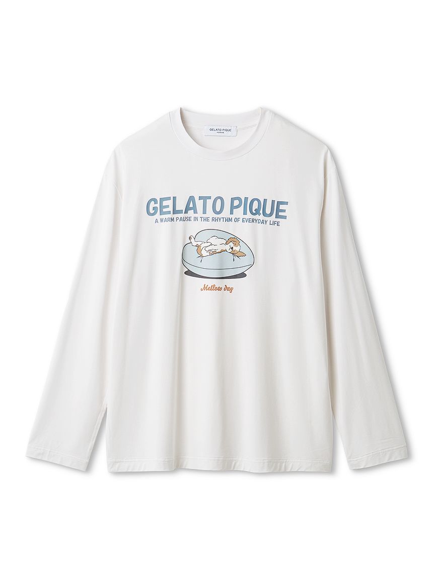 GELATO PIQUE グレー ロングスリーブTシャツ　フリーサイズ gelato pique - ジェラートピケ ジェラピケ レーヨンロゴロングTシャツ