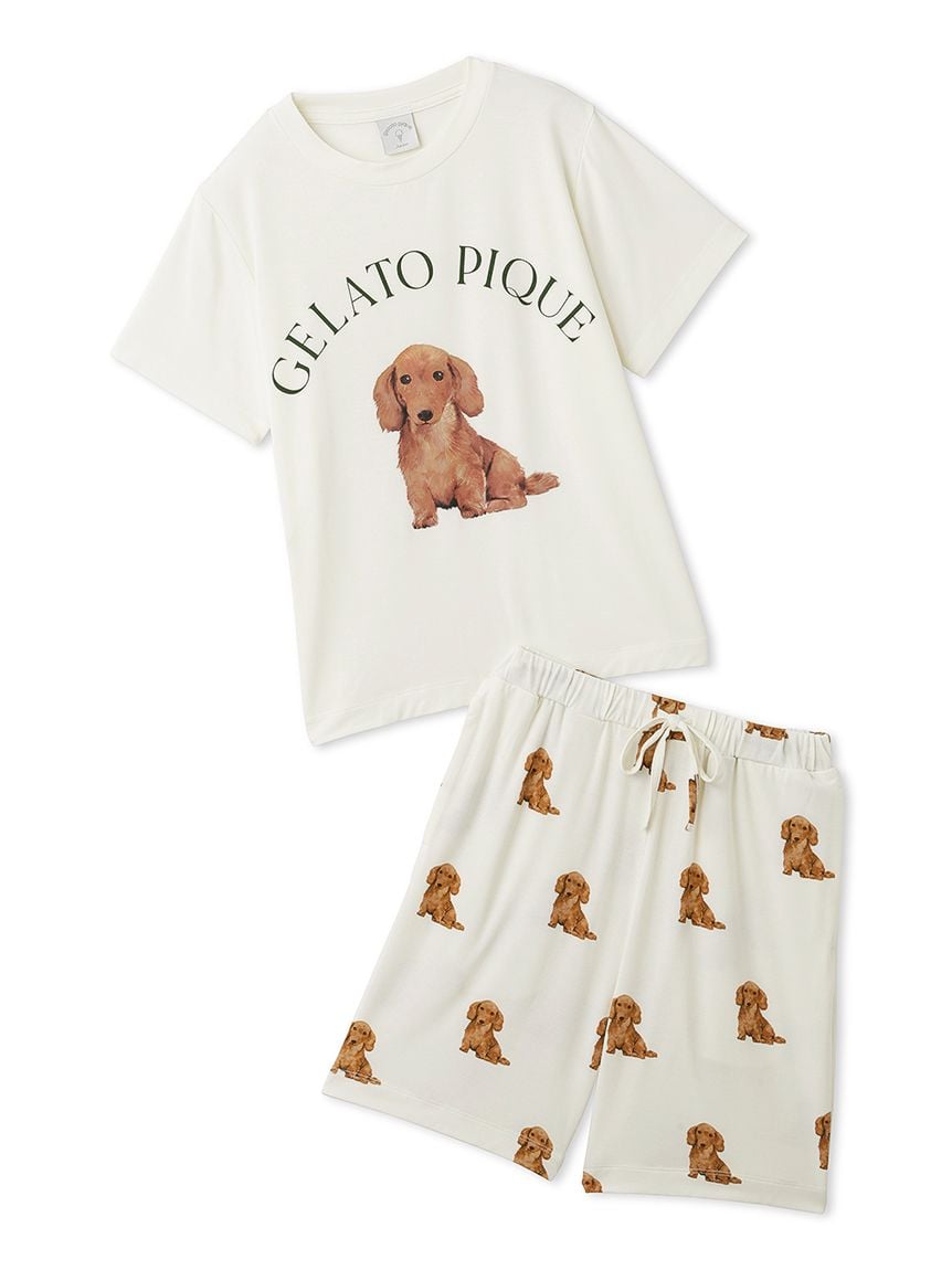 クリームサイズJUNIOR】 DOG柄Tシャツ&ショートパンツセット(ボトムス)｜ルームウェア ...