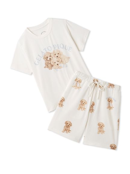 【JUNIOR】トイプードルワンポイントTシャツ＆総柄ショートパンツセット(OWHT-130)