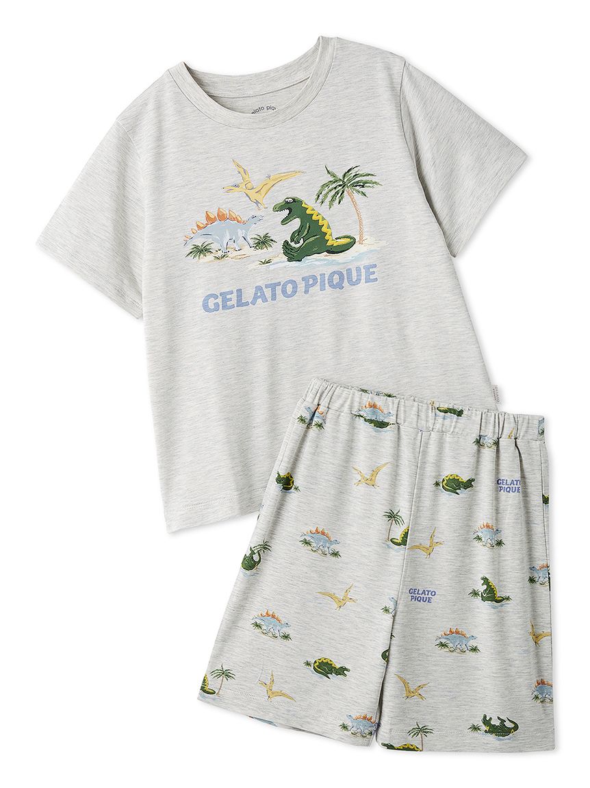 JUNIOR】【接触冷感】スリーピングダイナソーTシャツ&柄ショートパンツ