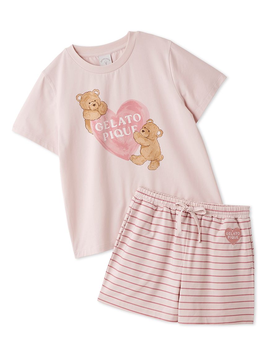 JUNIOR】 【接触冷感】BEAR HEATワンポイントTシャツ&ボーダーショート