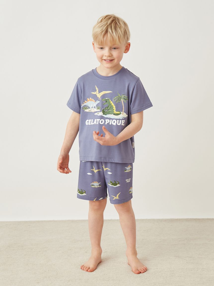 BAPEKIDSカラフルキャラクターTシャツ＆ショートパンツセット80cm正規品 KIDS】【接触冷感】スリーピングダイナソー柄ショートパンツ(ショート