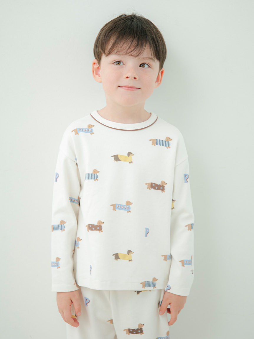 KIDS】ダックスフンド柄ロンT(カットソー＆Tシャツ)｜ルームウェア