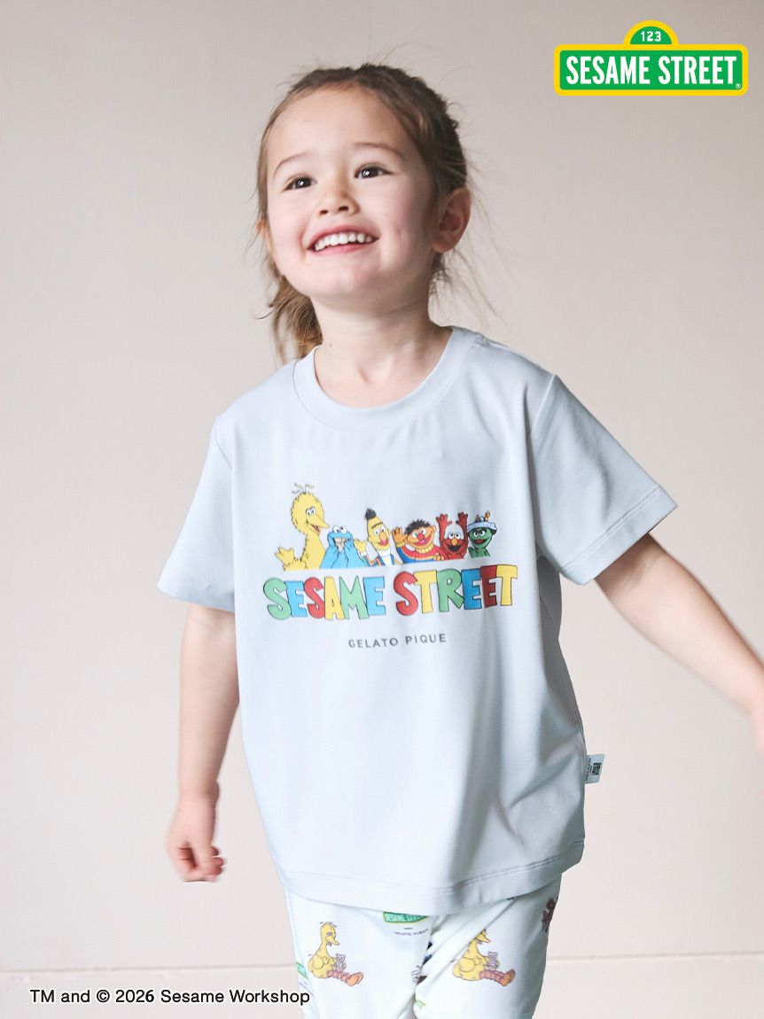 【90-100】 ジェラート ピケ SESAME STREET KIDS ブルー SESAME STREET】【KIDS】ワンポイントTシャツ(カットソー＆Tシャツ