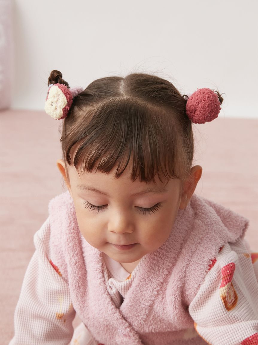 親子くるみボタン　ヘアゴム　3個セット　いちご　親子コーデ　姉妹コーデ　ピンク KIDS】ベビモコリンゴヘアゴム(グッズ)｜ルームウェア・パジャマ通販の