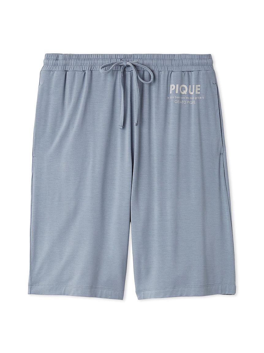 【HOMME】接触冷感レーヨンピケロゴハーフパンツ(BLU-M)