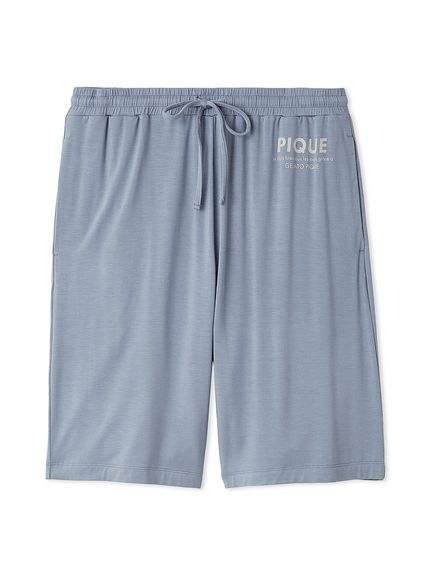 【HOMME】接触冷感レーヨンピケロゴハーフパンツ(BLU-M)