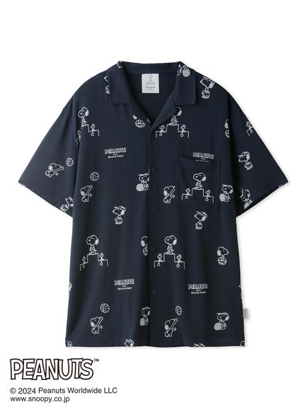 【PEANUTS】【HOMME】総柄プリントシャツ(NVY-M)