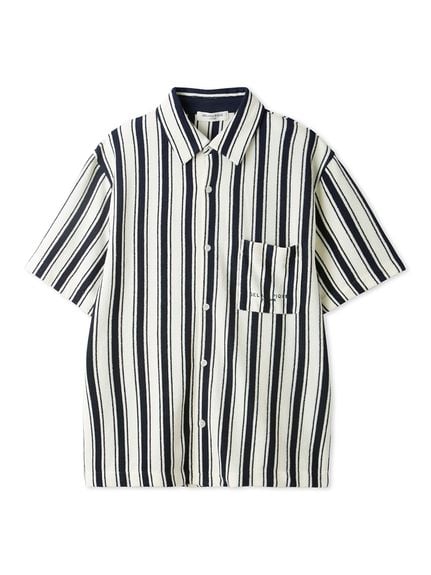 【HOMME】ストライプパイルシャツ(NVY-M)