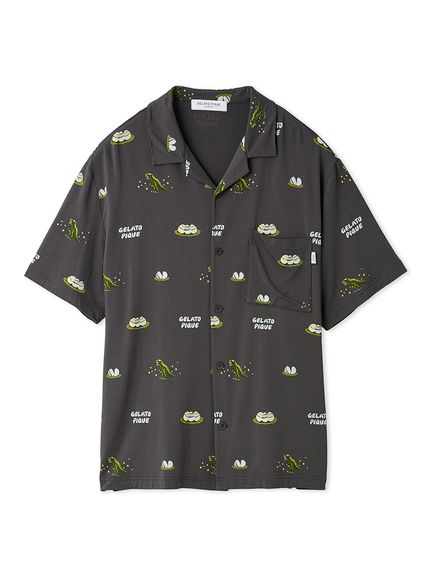 【HOMME】ダイナソー＆エッグ総柄シャツ(CGRY-M)