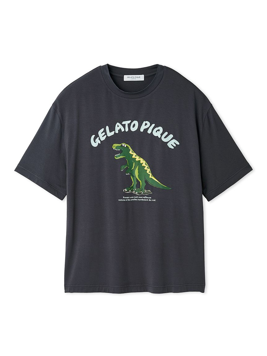 【HOMME】ワンポイントダイナソーTシャツ(CGRY-M)