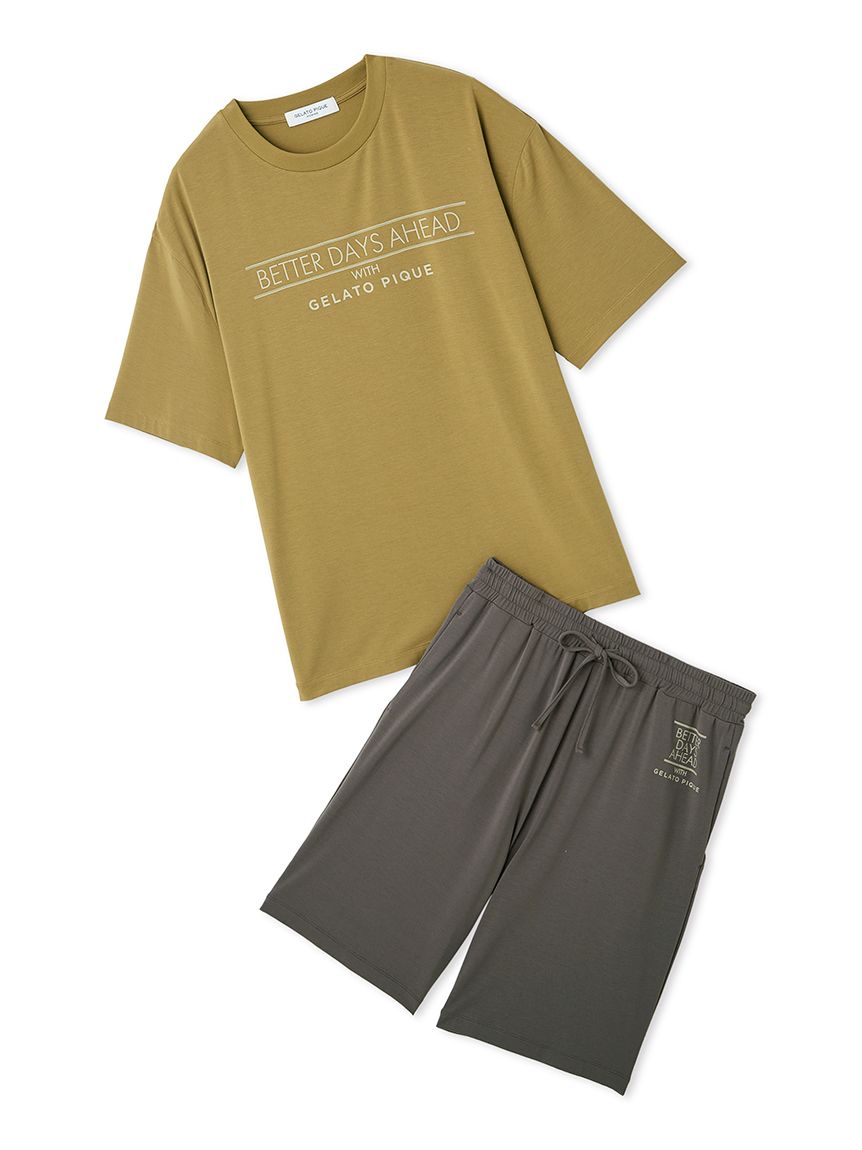 【HOMME】COOLレーヨンロゴTシャツ&ハーフパンツ HOMME】【接触冷感】レーヨンロゴ柄ハーフパンツ(ハーフパンツ