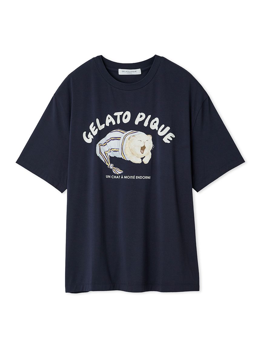 HOMME】sleeping cat ワンポイントTシャツ(カットソー・Tシャツ