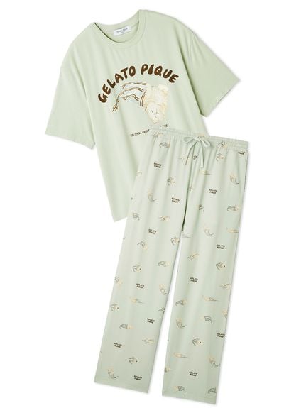 SLEEPING DOGワンポイントロンT キャバリア&ロングパンツセット Amazon | ジェラートピケ レディース SLEEPING DOGワンポイント