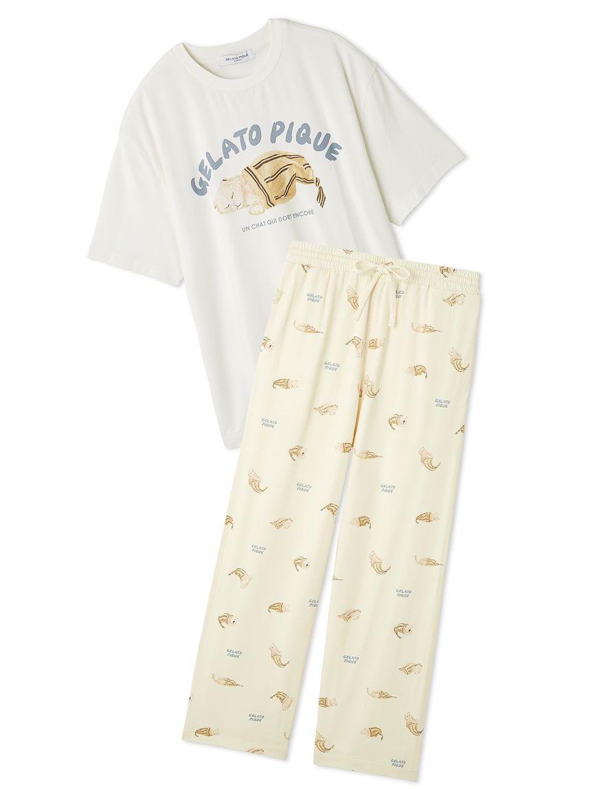 ONLINE限定】【HOMME】sleeping cat ワンポイントTシャツ＆総柄