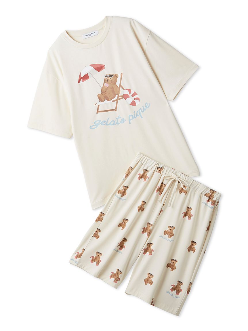 ONLINE限定】【HOMME】【接触冷感】サマーベア柄ワンポイントTシャツ