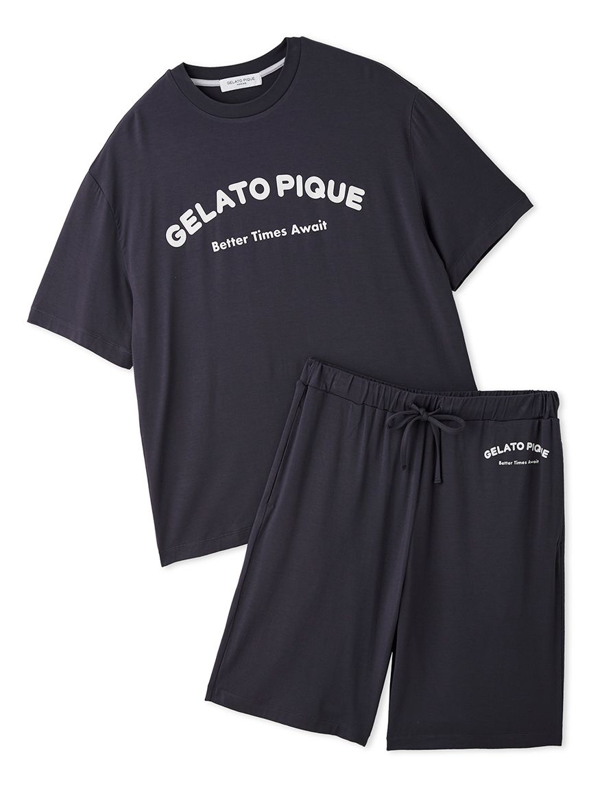 MARK&LONA★52サイズ★接触冷感ハーフパンツ★ブラック HOMME】【接触冷感】カジュアルレーヨンロゴTシャツ&ハーフパンツ