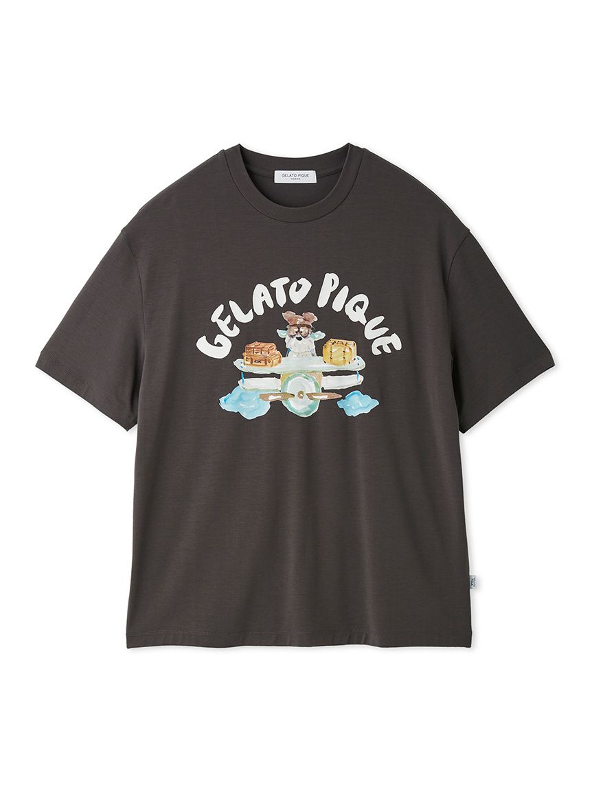 完売品ジェラピケ接触冷感ヒラノトシユキDOGTシャツ＆ロングパンツ部屋着パジャマ ヒラノトシユキ】【HOMME】【接触冷感】PLANEDOGワンポイントプリントT