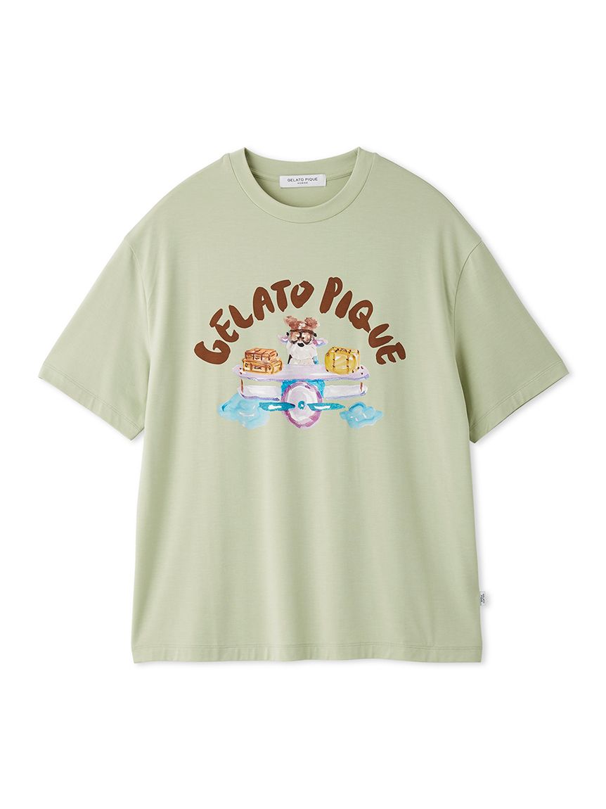 完売品ジェラピケ接触冷感ヒラノトシユキDOGTシャツ＆ロングパンツ部屋着パジャマ ヒラノトシユキ】【HOMME】【接触冷感】PLANEDOGワンポイントプリントT