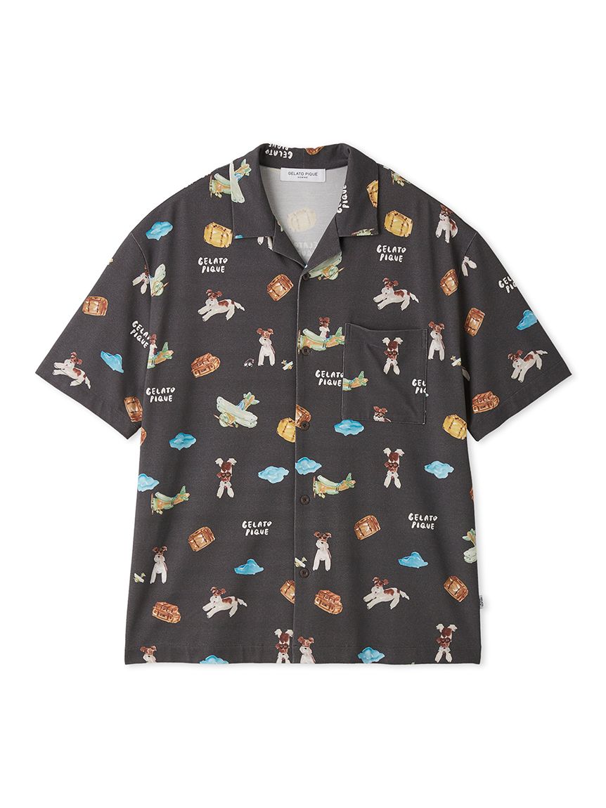 ヒラノトシユキ】【HOMME】【接触冷感】PLANEDOG柄プリントシャツ