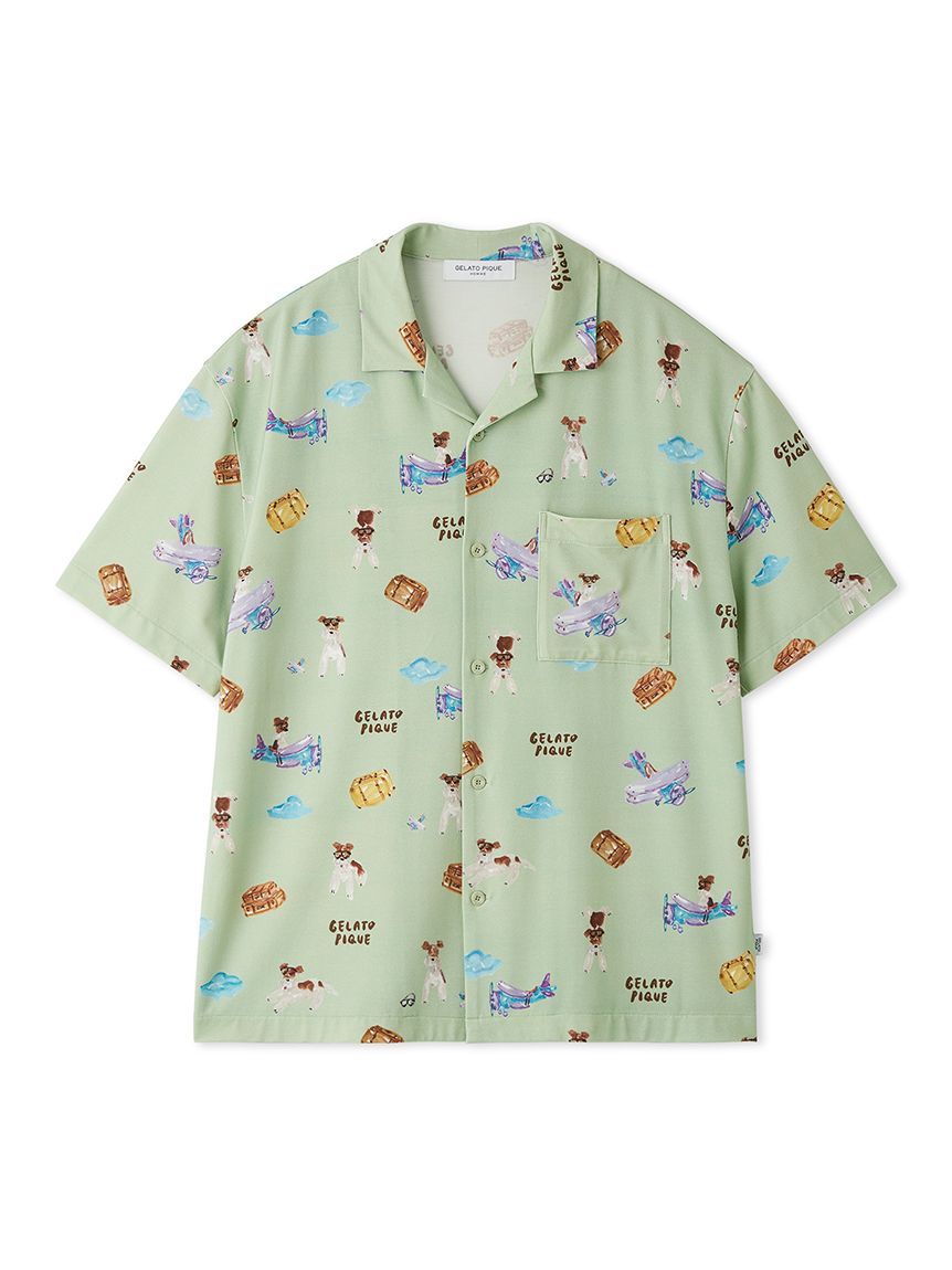 ヒラノトシユキ】【HOMME】【接触冷感】PLANEDOG柄プリントシャツ