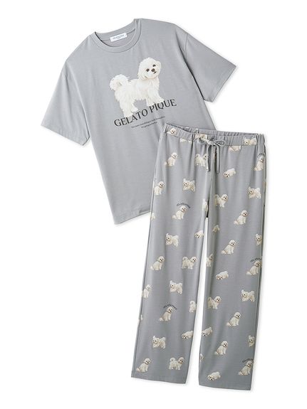 ONLINE限定】【HOMME】お散歩ドッグワンポイントTシャツ&ロングパンツ