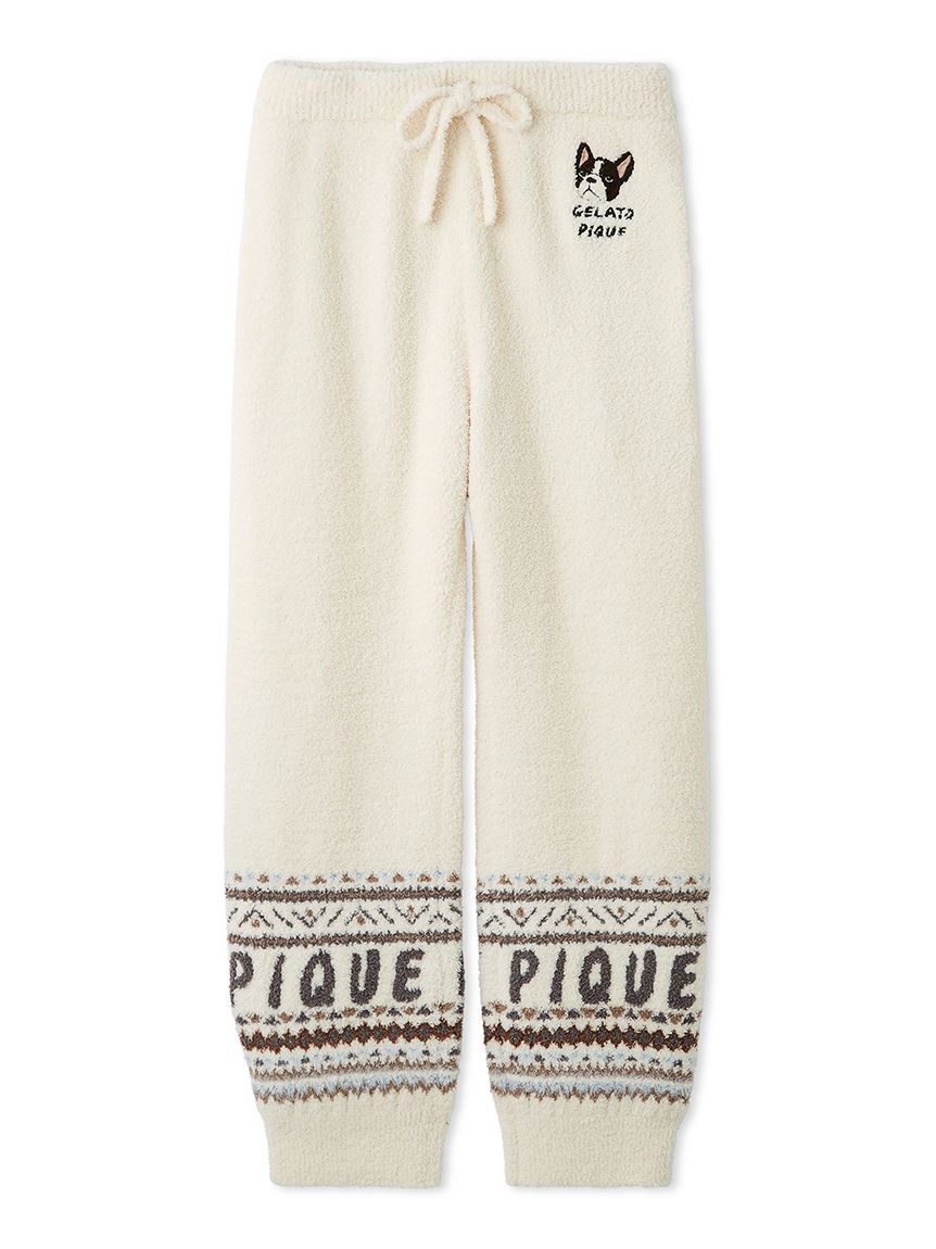 gelato pique パウダーベア刺繍ボーダーロングパンツ モカベージュ スタバgelato piqueパウダーベア刺繍ボーダーロングパンツ モカ