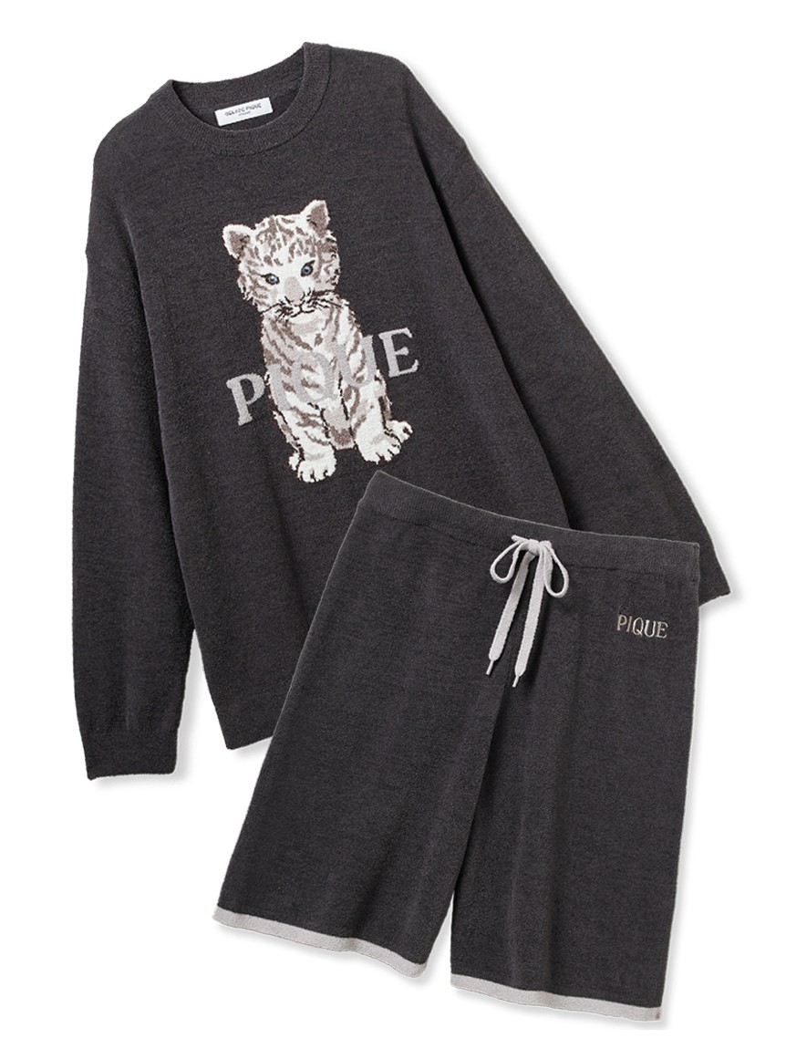 【ONLINE限定】【HOMME】ホワイトタイガージャガードプルオーバー&ハーフパンツセット(NVY-M)