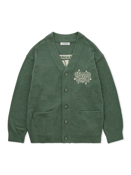 【HOMME】エアモコピケロゴジャガードカーディガン(GRN-M)