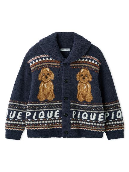 【HOMME】 パウダーノルディック DOGジャガードカウチン L 新品タグ付 HOMME】 パウダーノルディック DOGジャガードカウチン(カーディガン