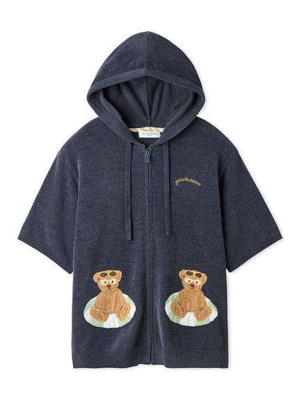 【空】gelato piqueサマーベアジャガード半袖パーカ 上下セット HOMME】 サマーベアジャガード半袖パーカ(パーカ)｜ルームウェア