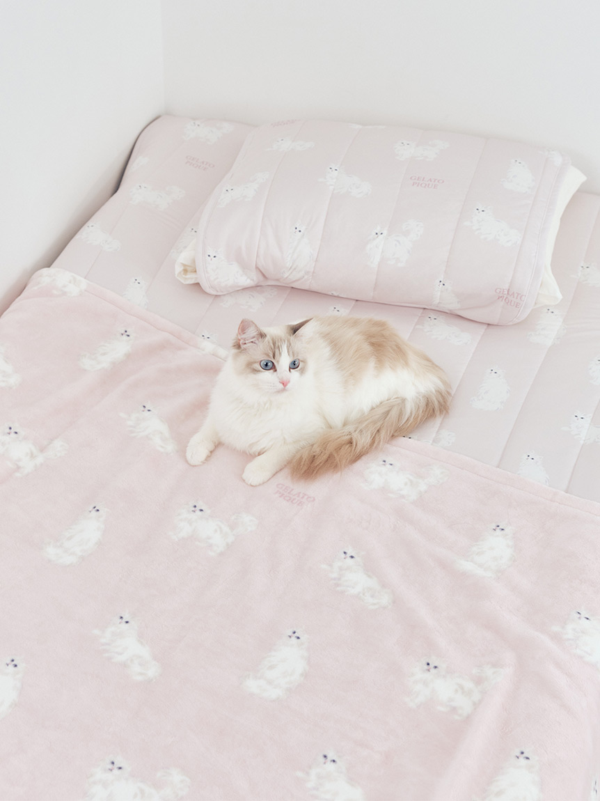 Sleep】【抗菌防臭】CAT柄コットン毛布(ブランケット・タオルケット