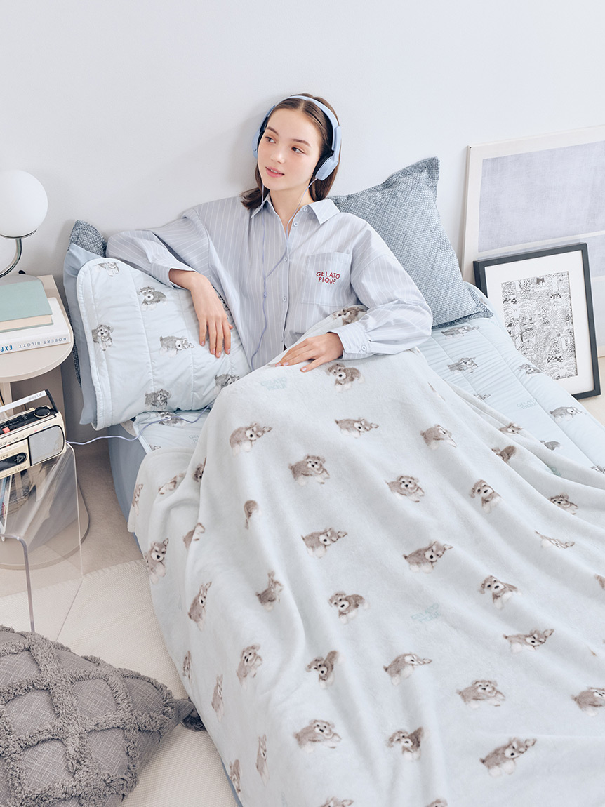Sleep】【抗菌防臭】CAT柄コットン毛布(ブランケット・タオルケット