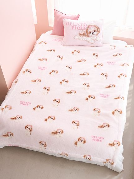 Sleep】リボンDOG柄プリント毛布(ブランケット・タオルケット)｜ルーム
