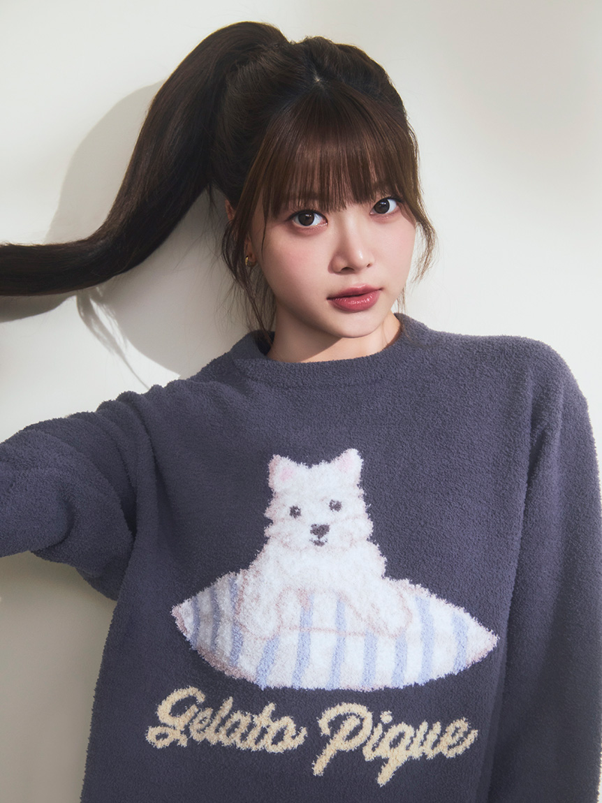 UNISEX】エアリーモコプレイフルDOGジャガードプルオーバー(トップス